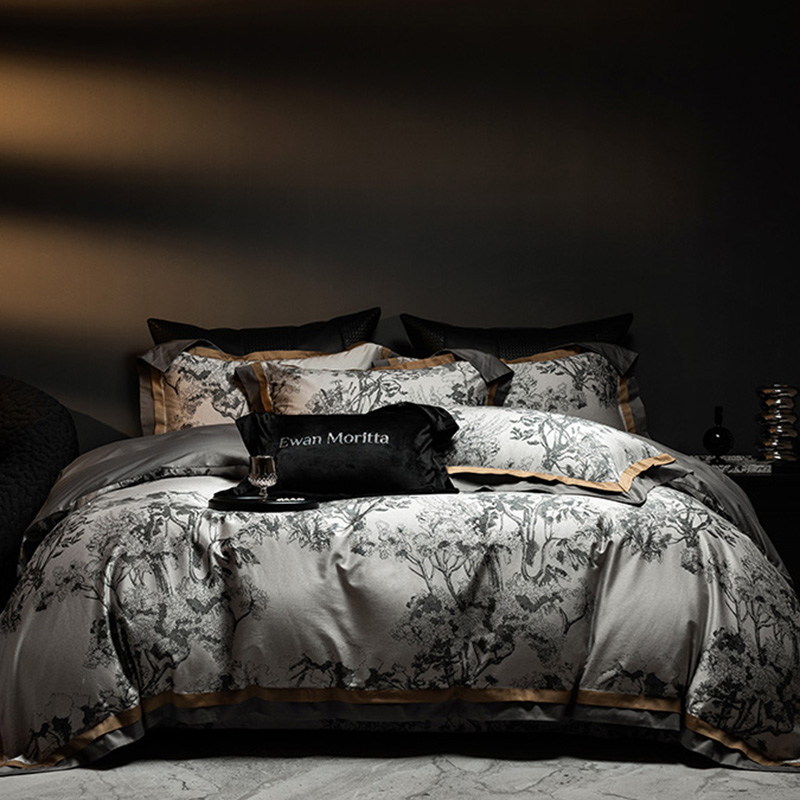 （丹仟灰）高端轻奢床品四件套欧式床上磨毛高级四件套高端轻奢贡缎