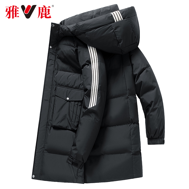 雅鹿羽绒服男士中长款连帽2024年冬季新款休闲防风加厚保暖外套