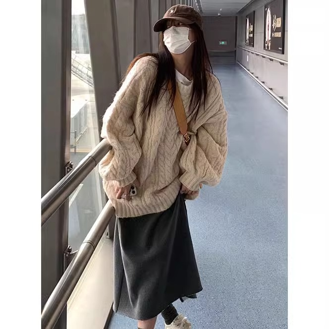 加厚红色圣诞麻花毛衣女冬季2024爆款本命年新年衣服过年穿搭上衣