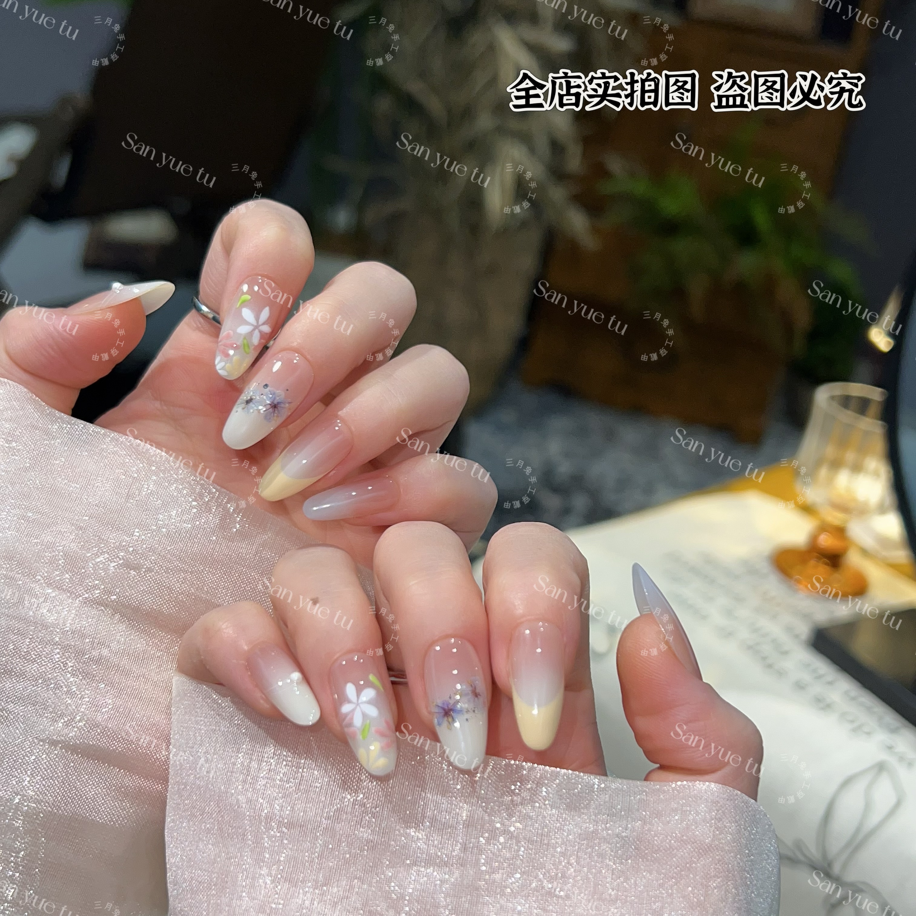 莫奈的后花园-三月兔【设计师穿戴甲】干花手绘美甲指尖纯欲穿戴