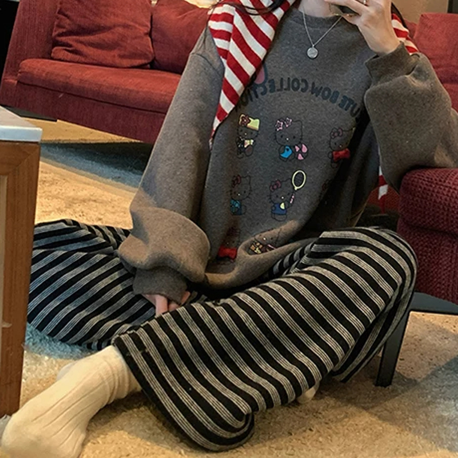 素颜神裤 零下可穿2024年秋冬新款气质显瘦糯叽叽一体绒经典条纹