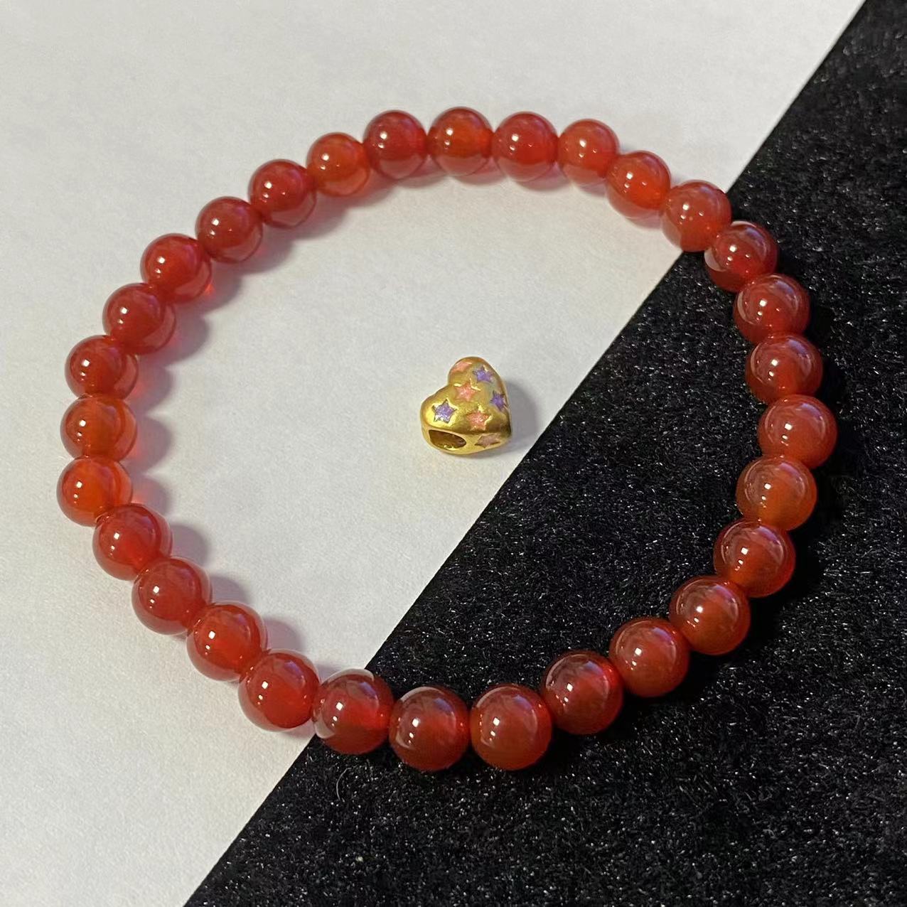 足金999星星爱心穿红 玛 瑙手串@@A201