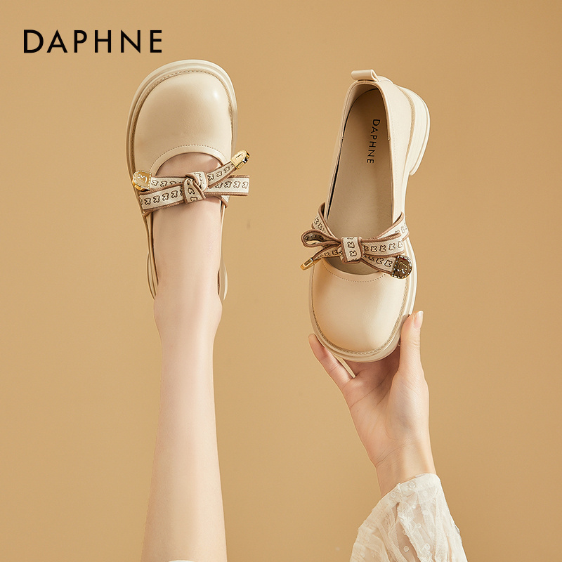 达芙妮平底乐福鞋女2023春季新款英伦风粗跟玛丽珍鞋蝴蝶结小皮鞋