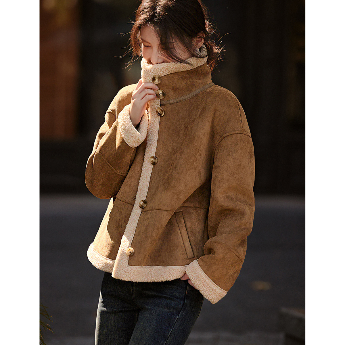 XWI欣未2025年冬季新款超软复古立领保暖气质百搭短外套女