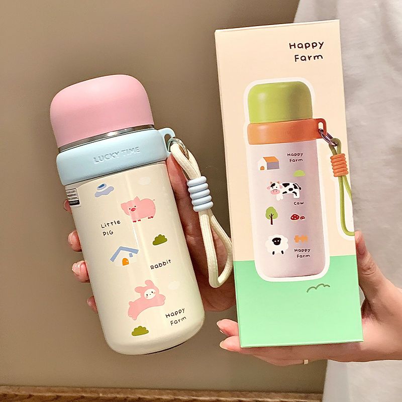 恒度快乐牧场小巧保温杯316不锈钢女生高颜值学生便携直饮水杯子