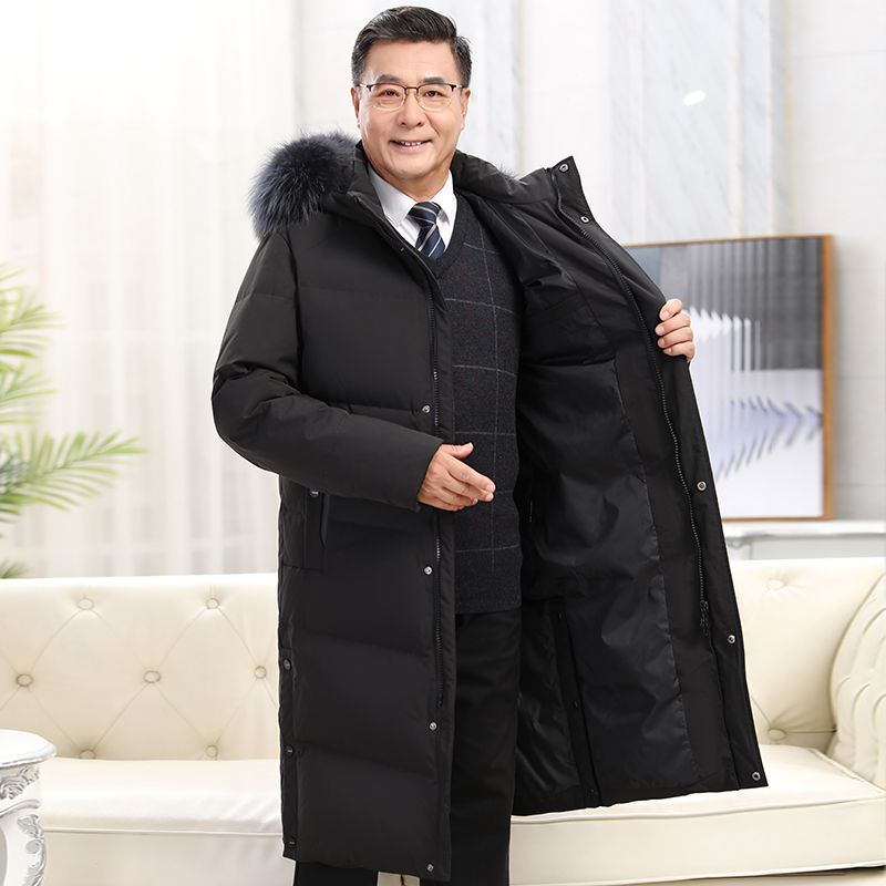 波司豋中老年人羽绒服男长款美版大衣中年爸爸加厚大码外套反季