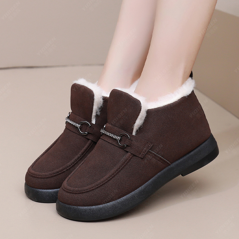 2024冬季加厚豆豆鞋老北京布鞋女靴百搭一脚蹬妈妈鞋平底棉鞋