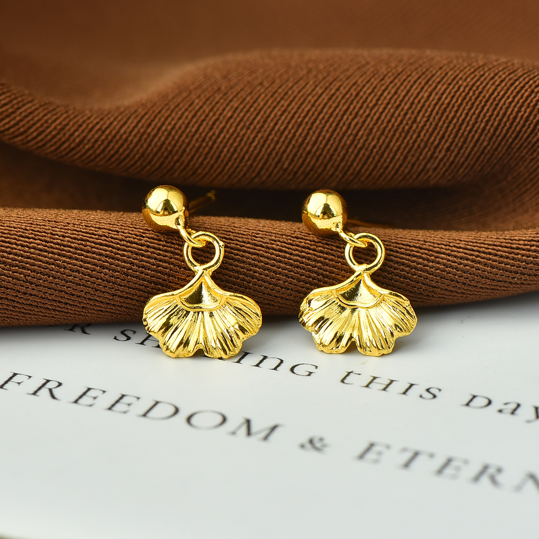 足银耳饰 【蜜夫人】足银耳饰 银杏叶花朵百搭小众耳饰