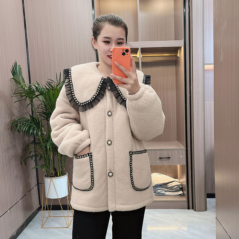 新款单上衣时尚洋气奶糕绒睡衣可外穿秋冬装加绒加厚保暖家居服