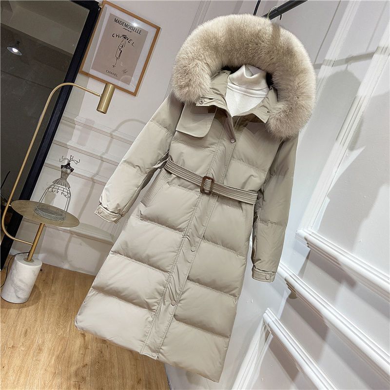 雪中飞白鸭绒真狐狸毛领羽绒服女中长款2023冬季新款收腰修身显瘦