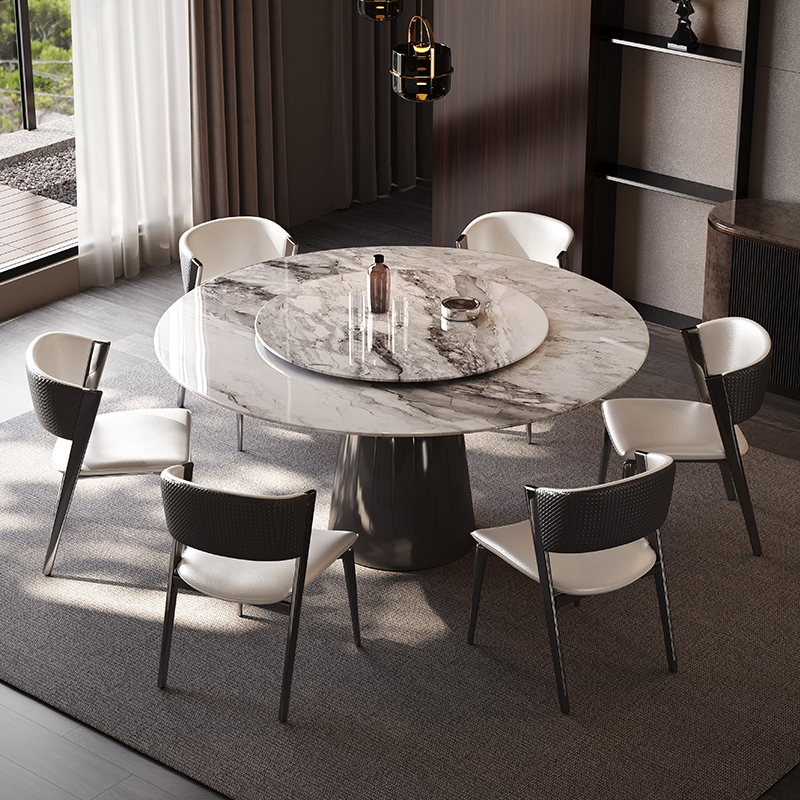 高端意式家用微晶石餐桌椅简约现代家用大圆桌吃饭桌超晶石饭桌子
