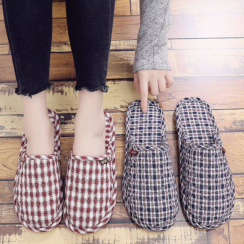 包头居家室内木地板布艺布底拖鞋静音无声软底纯棉拖鞋女秋冬四季