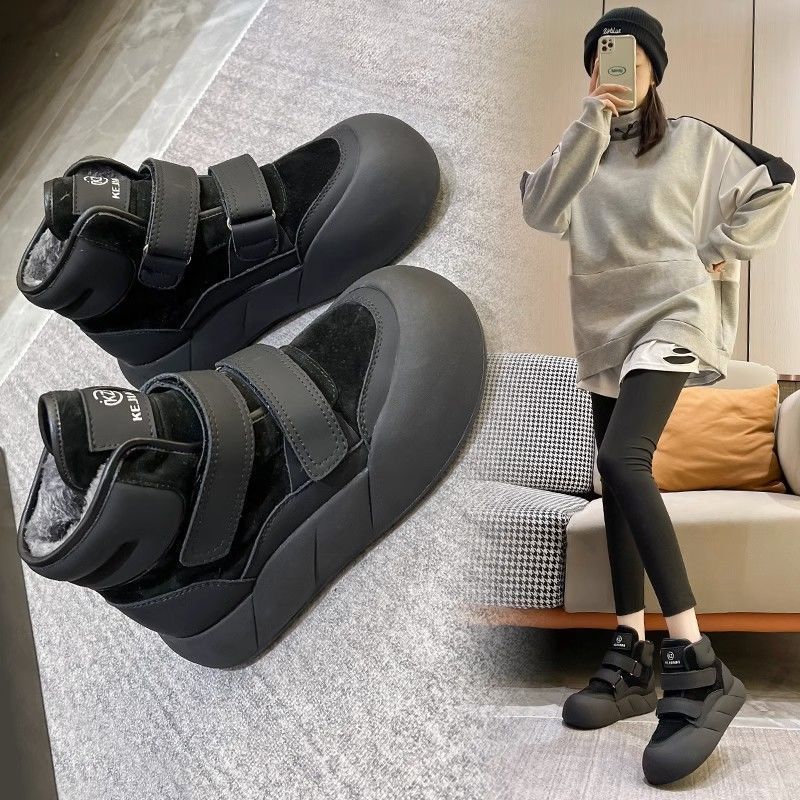 高帮面包雪地靴鞋女2023秋季新款运动休闲百搭奶呼呼魔术贴大头