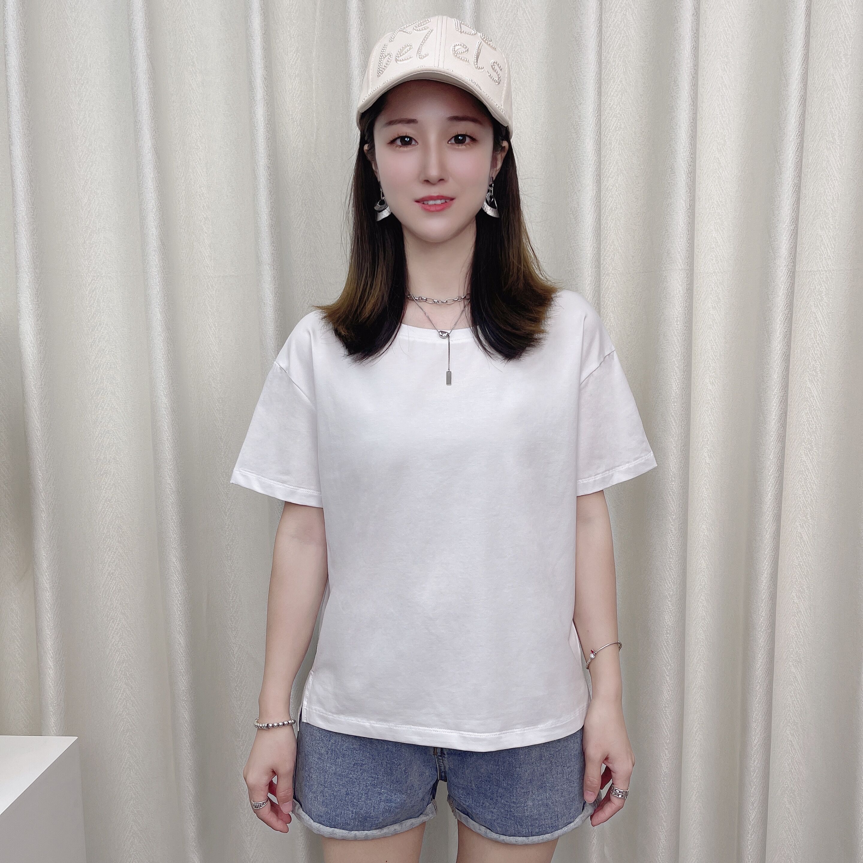 耐脏修身型短袖3DT恤女士简约半袖宽松纯色T恤