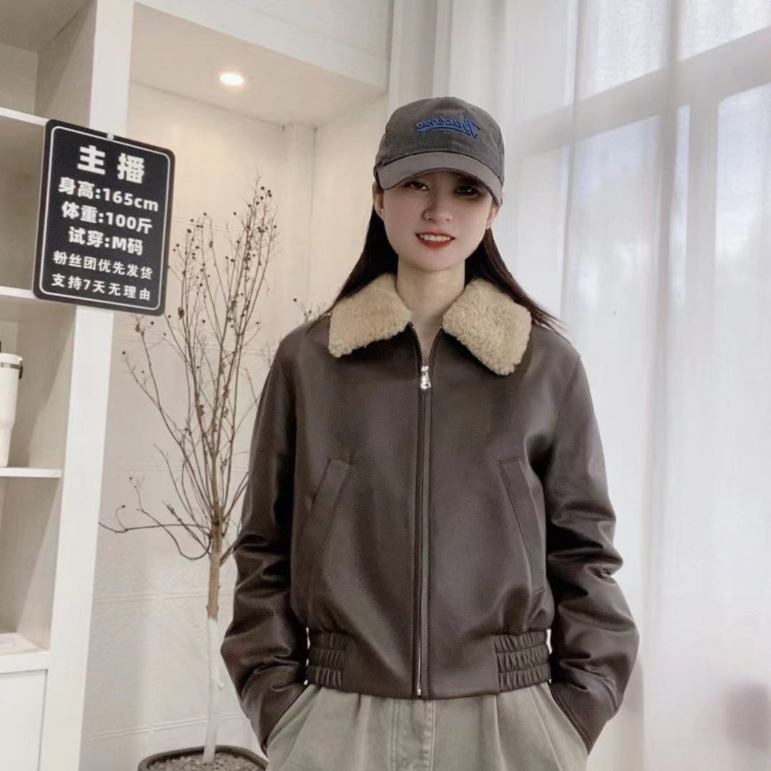 2025年冬季新款流行韩系冬季新款绵羊皮鹅绒服皮衣外套女24188