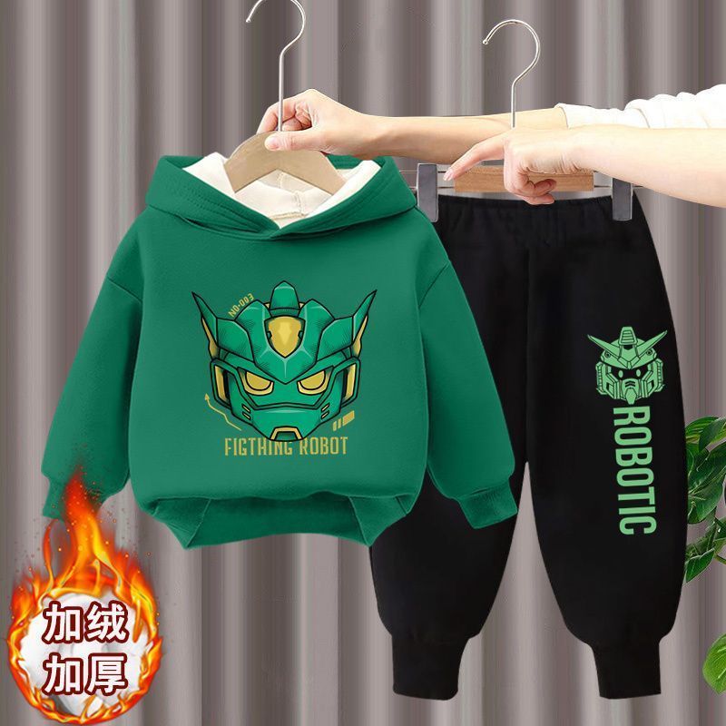 【冬季大促】男童加绒连帽卫衣套装2023新款加厚保暖衣服冬季儿童