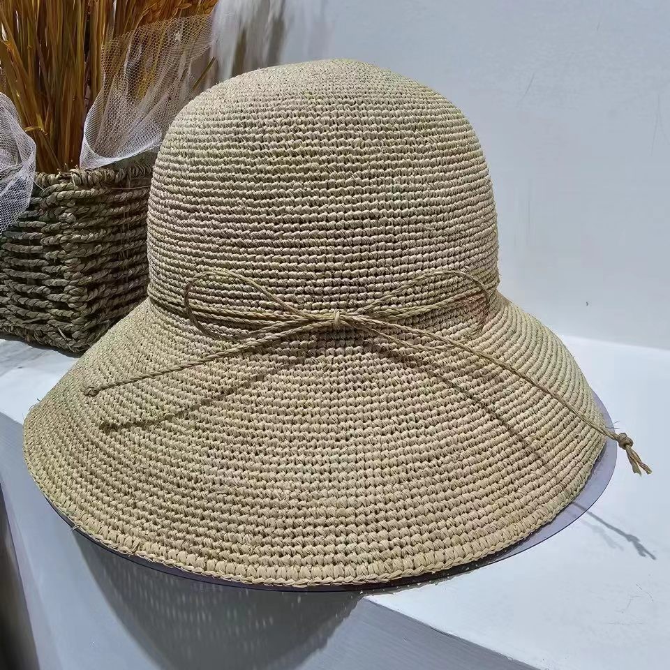 纯手工拉菲草夏季防晒百搭系带遮阳帽