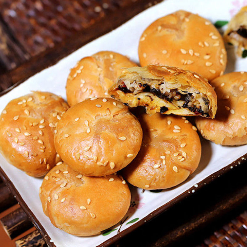 黄山烧饼安徽特产梅干菜扣肉酥饼干糕点心零食15个/袋原味香辣味