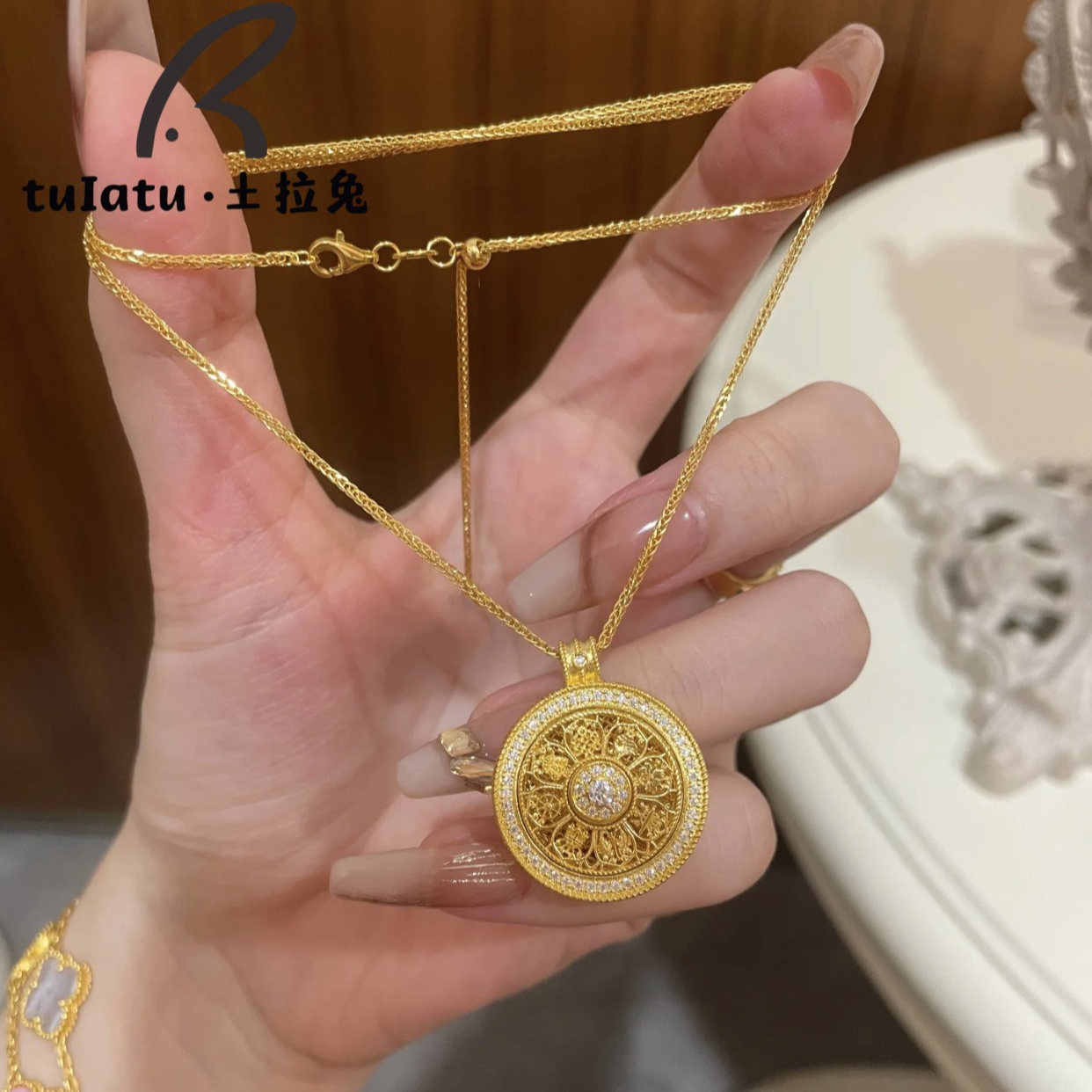 铜合金项链 国潮八宝罗盘可旋转时尚百搭吊坠新中式项链经典