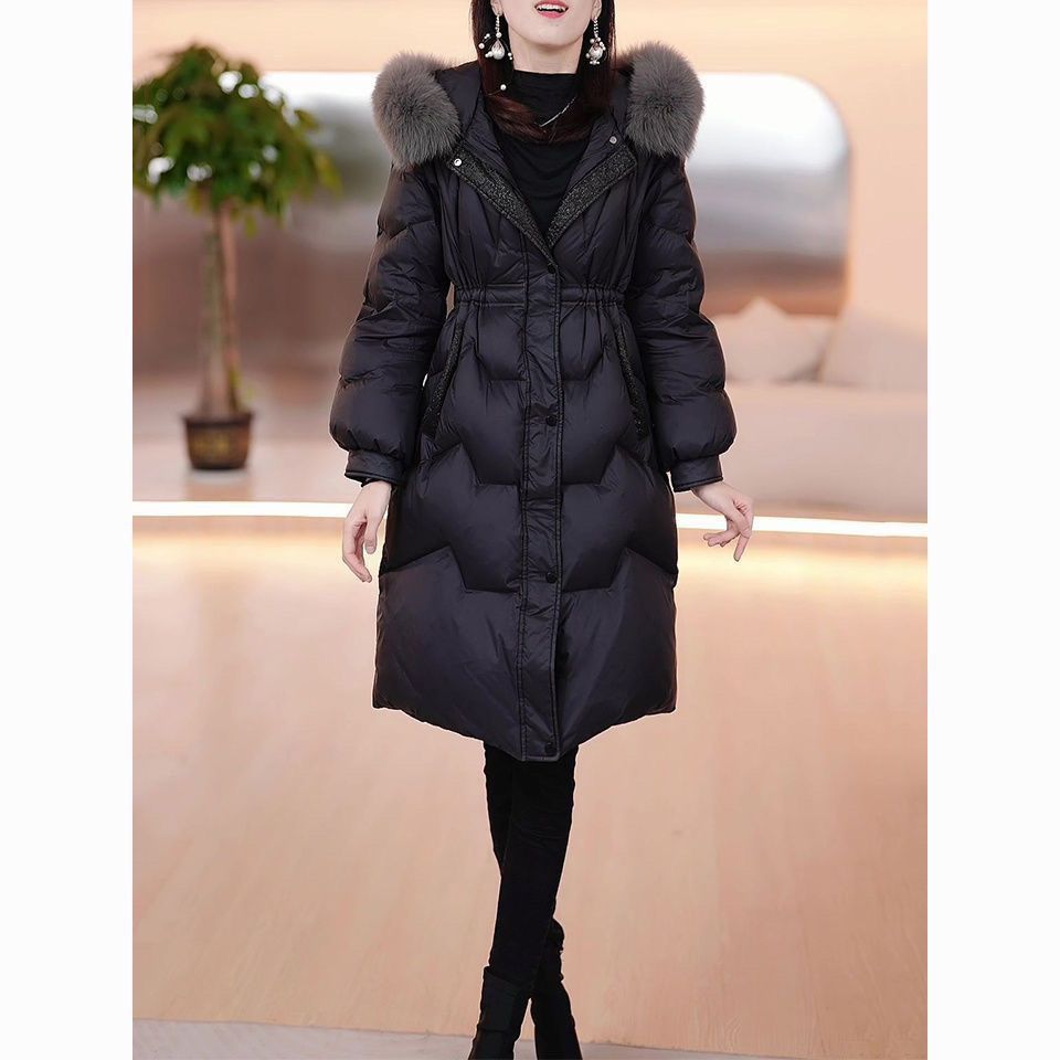 羽绒棉服中长款女2023冬季新款时尚气质毛领收腰显瘦棉服棉服棉衣