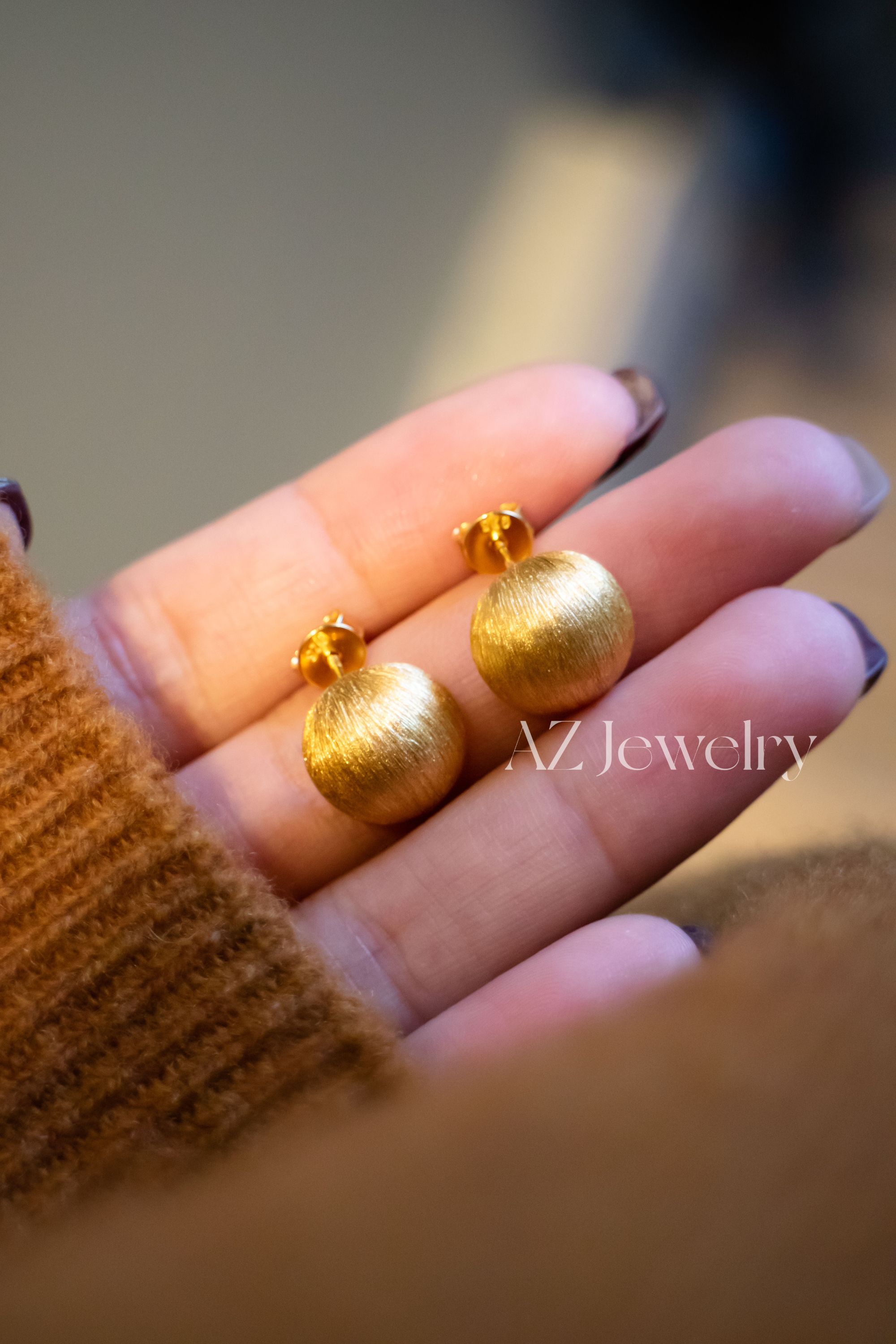 ANNA ZUCKERMAN 925银耳饰 百搭金色拉丝耳钉送女友礼物E0318