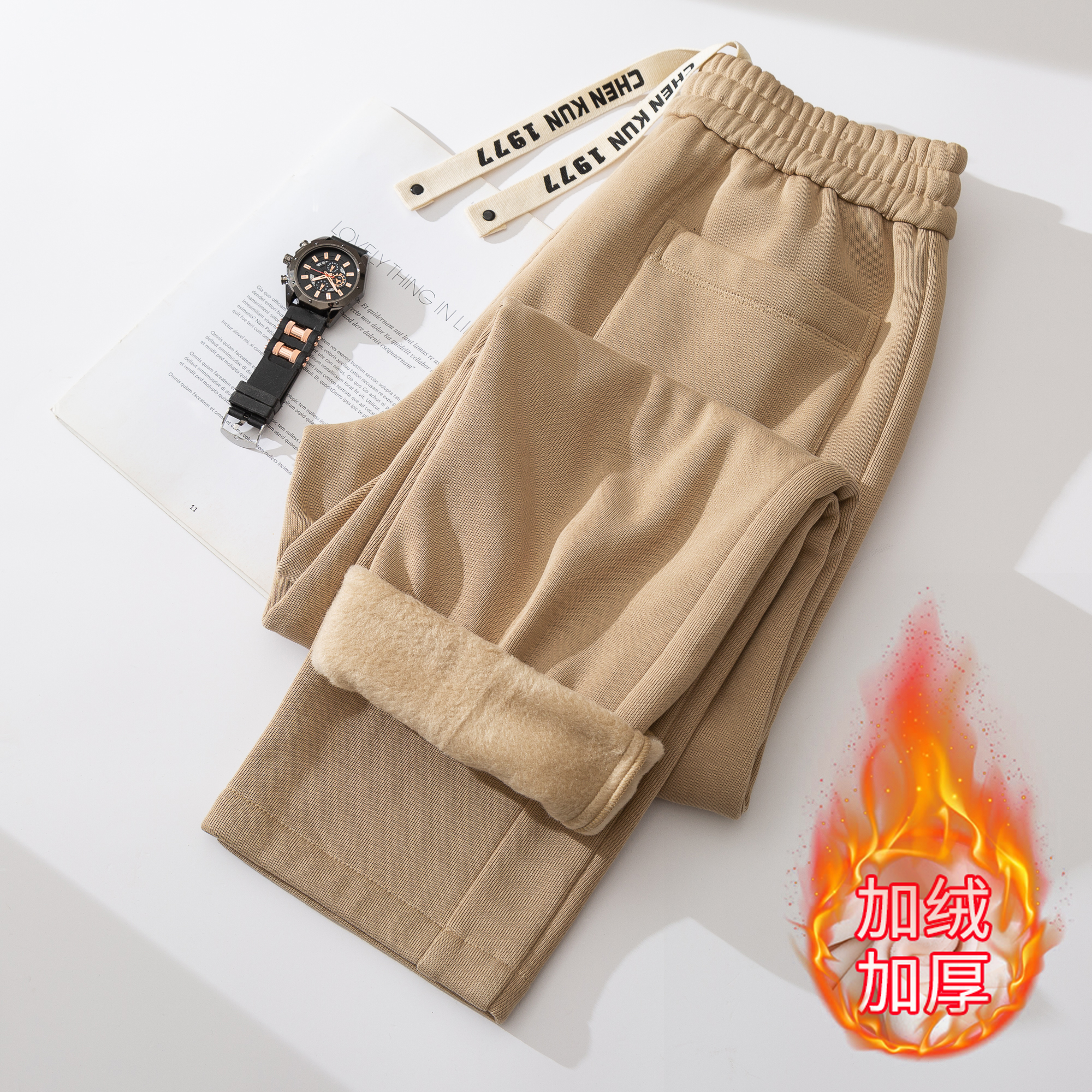 高端秋冬休闲裤潮长裤中弹微阔腿裤时尚裤子卫裤运动高腰简约百搭