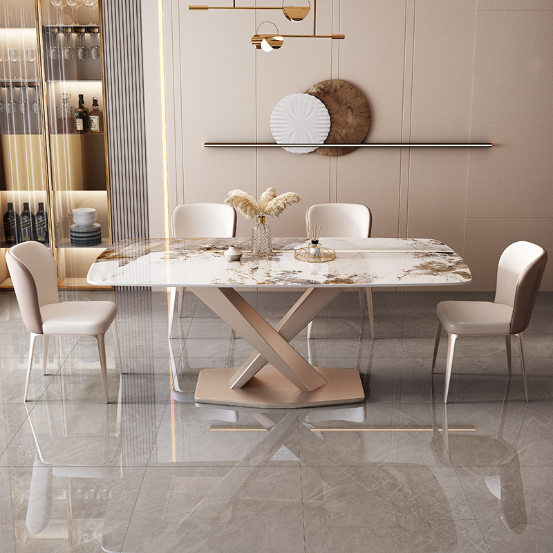 轻奢岩板餐桌椅组合现代简约长方形家用小户型吃饭桌子客厅北欧