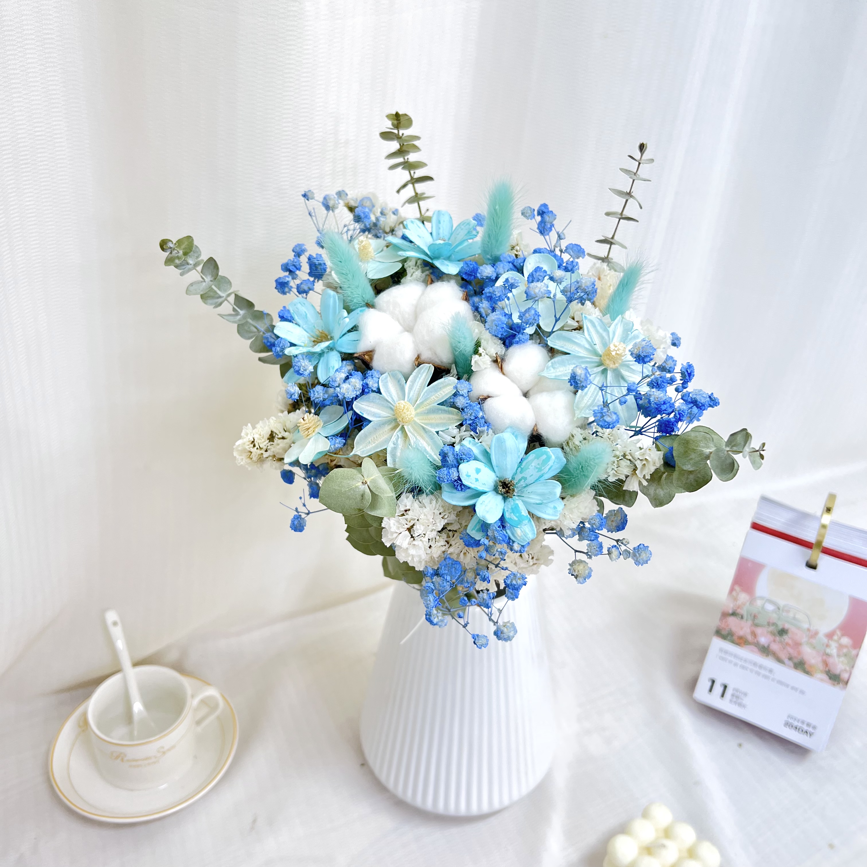 永生满天星紫罗兰木棉花尤加利染色花束网红摆件真花造型家居装饰