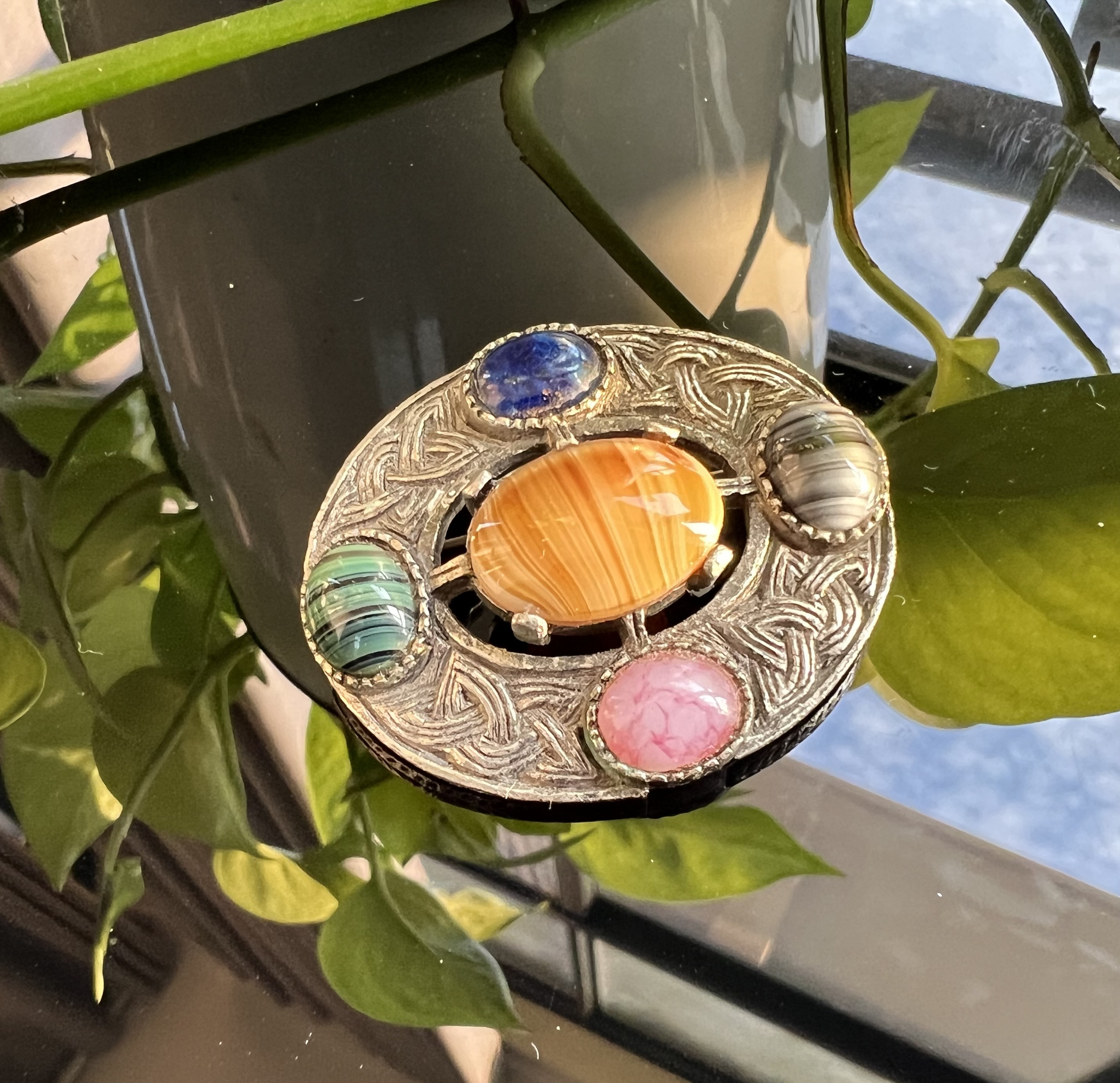 铁合金琉璃胸针 vintage中古琉璃胸针