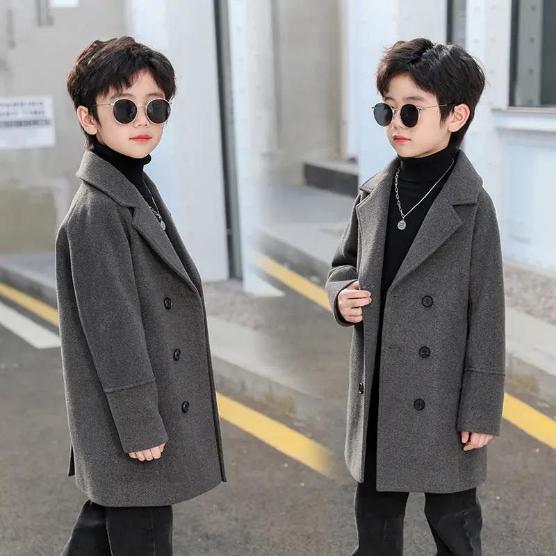 男童呢外套2023年秋冬加厚中大童洋气风衣童装儿童呢子大衣