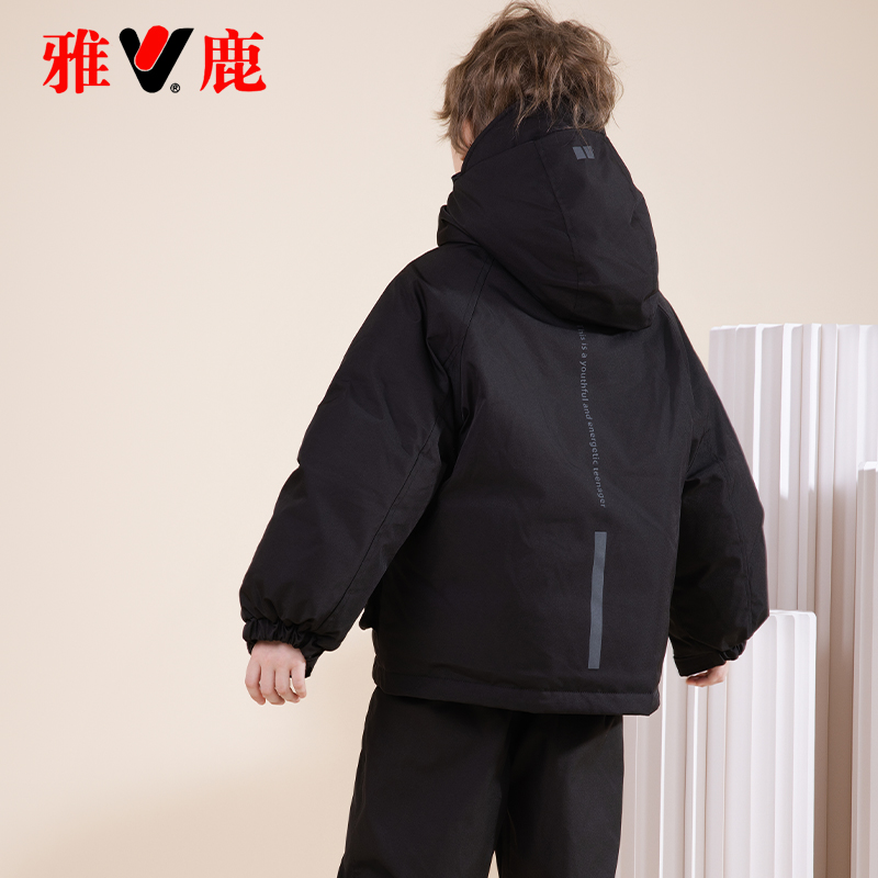 雅鹿户外滑雪儿童羽绒服女童男童短款冬季加厚2025年新款工装外套