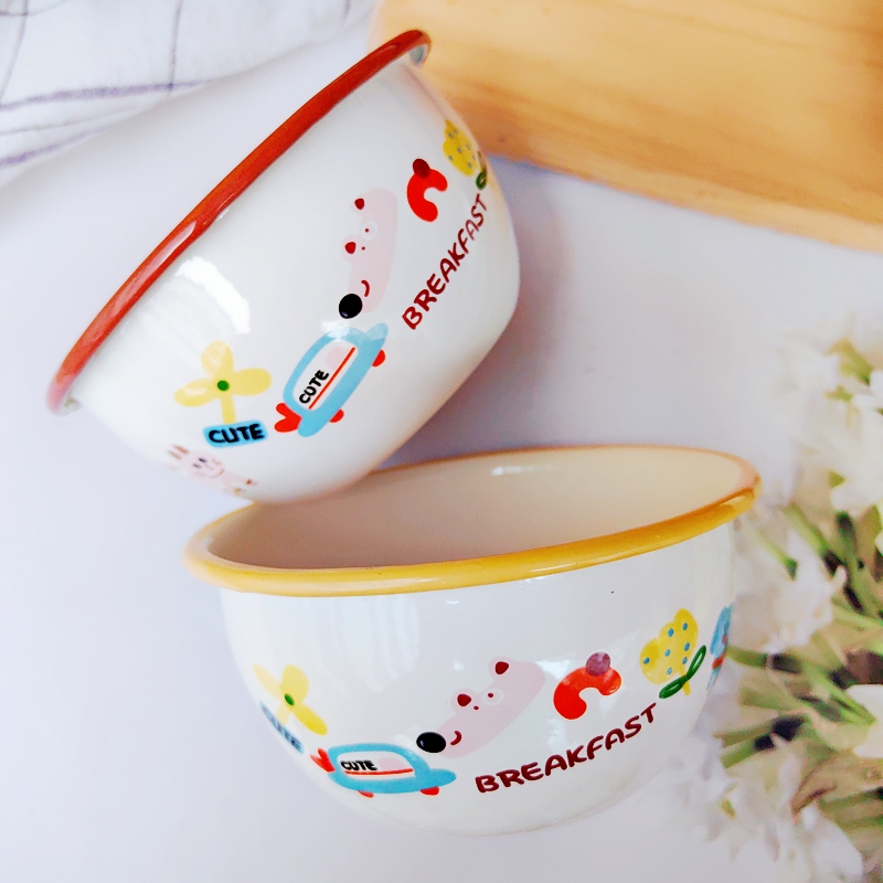 搪瓷碗加厚沙拉碗宝宝碗家用米饭碗大容量汤碗摔不碎耐高温釉下彩