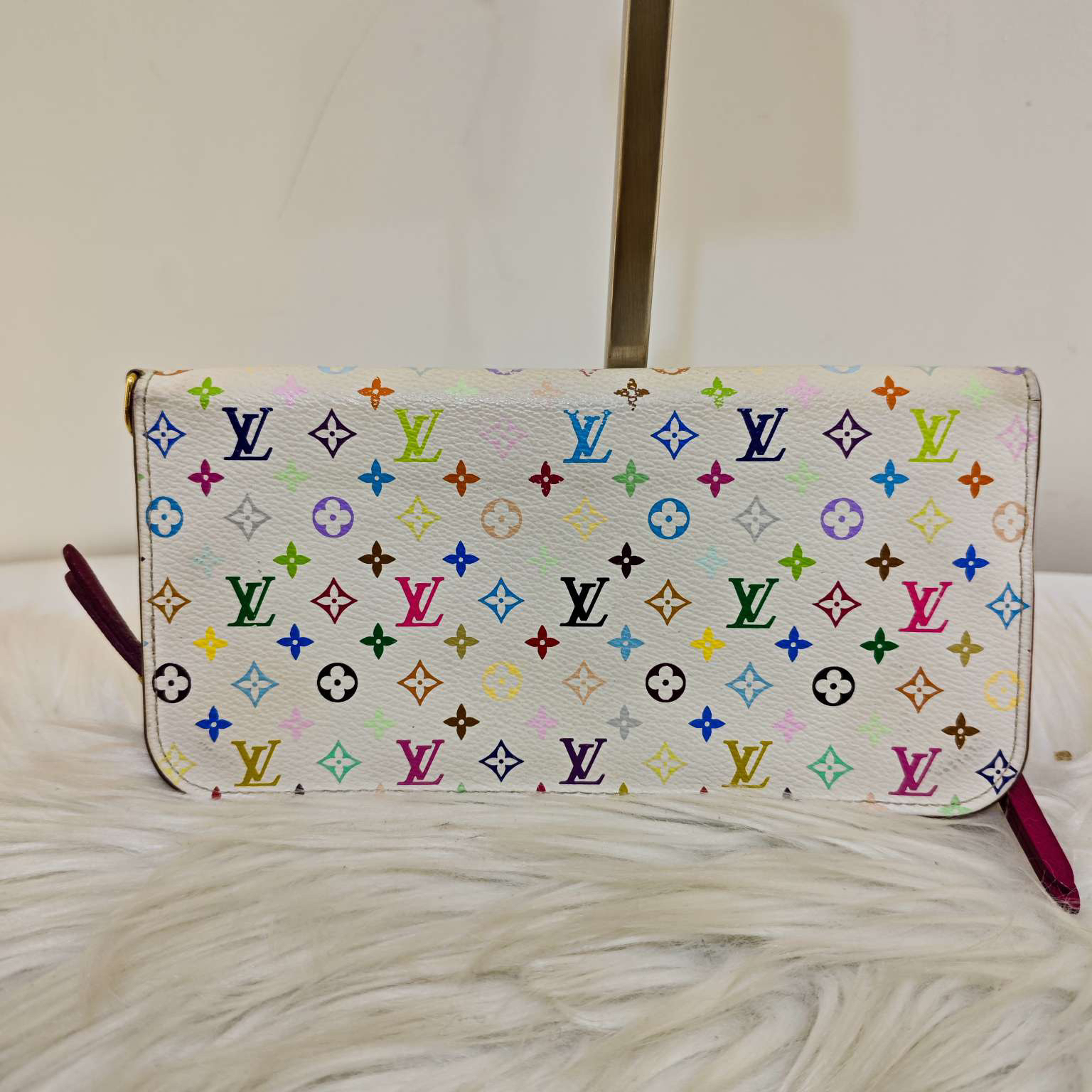 95新 LouisVuitton/路易威登 lv白三彩翻盖钱包lc654