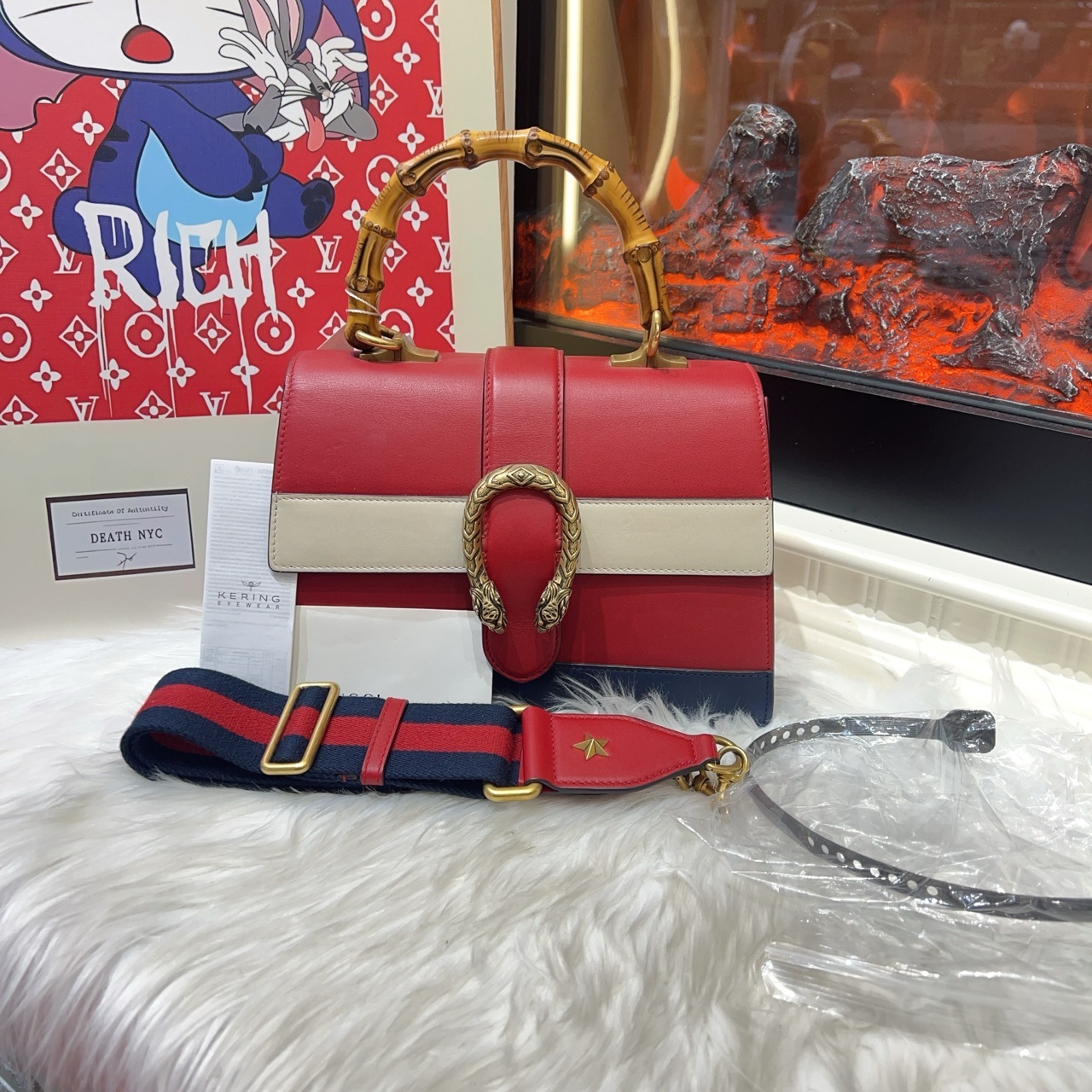 95新 GUCCI/古驰 Gucci古驰酒神竹节翻盖手提单肩包 a5430
