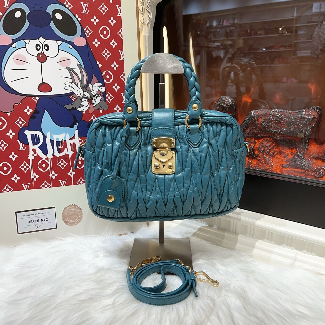 95新 MIU MIU/缪缪 缪缪皱褶手提单肩包 cj2535