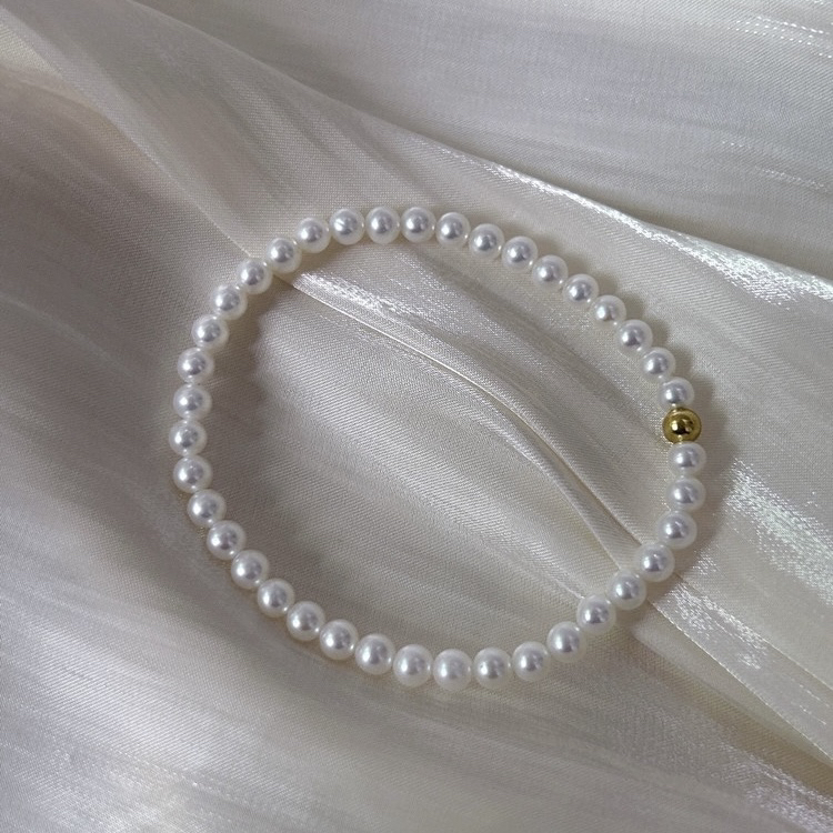 钛钢仿珍珠手链 法式冷淡风4mm珠珠手链百搭白色手串C114