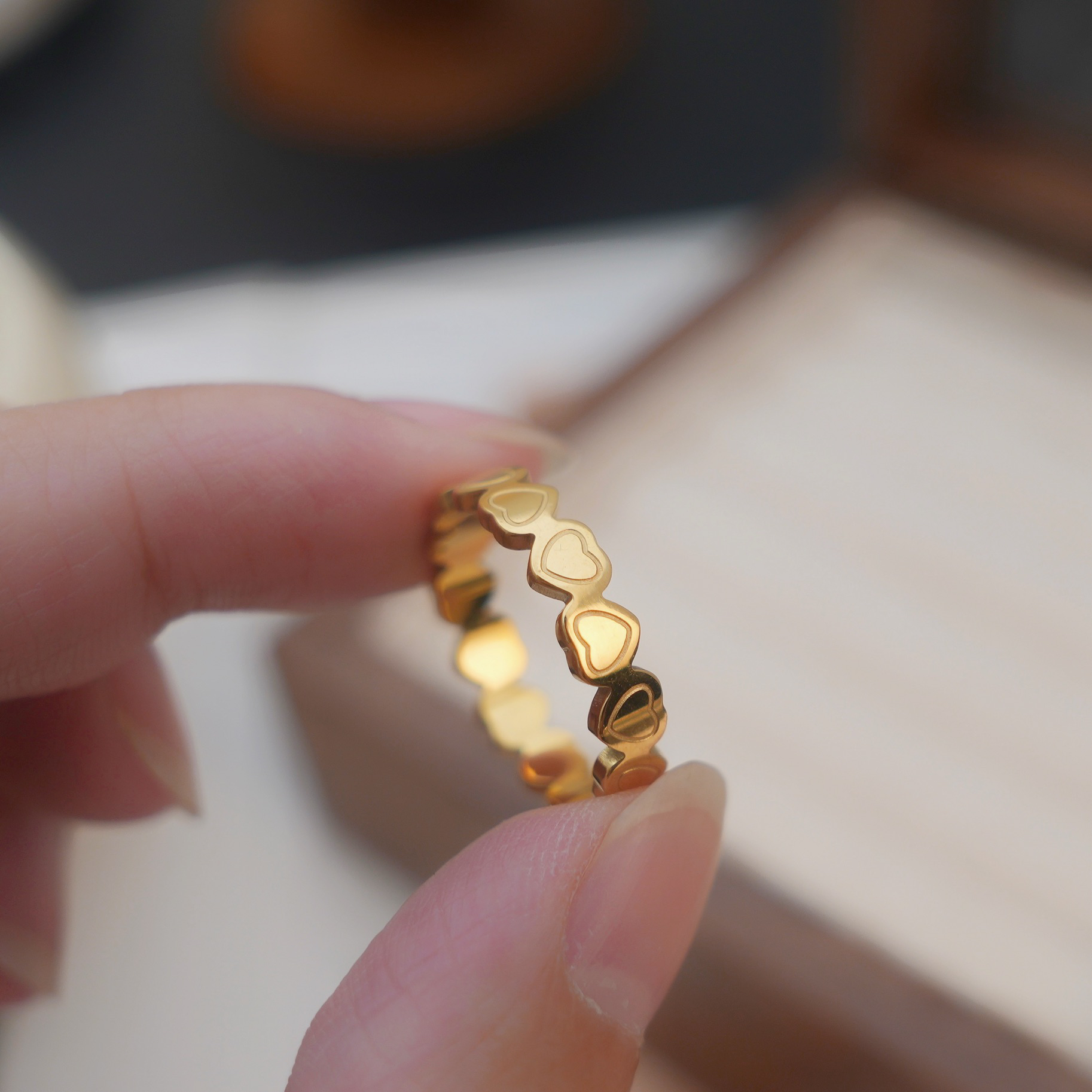 钛钢戒指 不掉色【怦然心动】爱心满圈拼接设计甜美百搭戒指A23-2