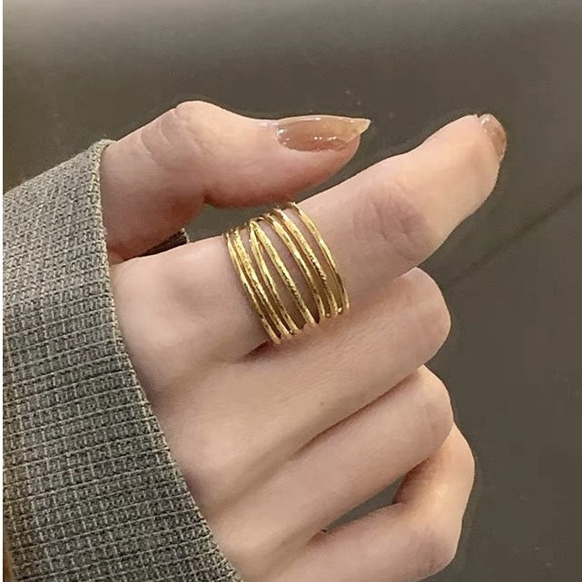 钛钢戒指 千丝万缕宽版戒指欧美ins时尚个性开口戒指Y058