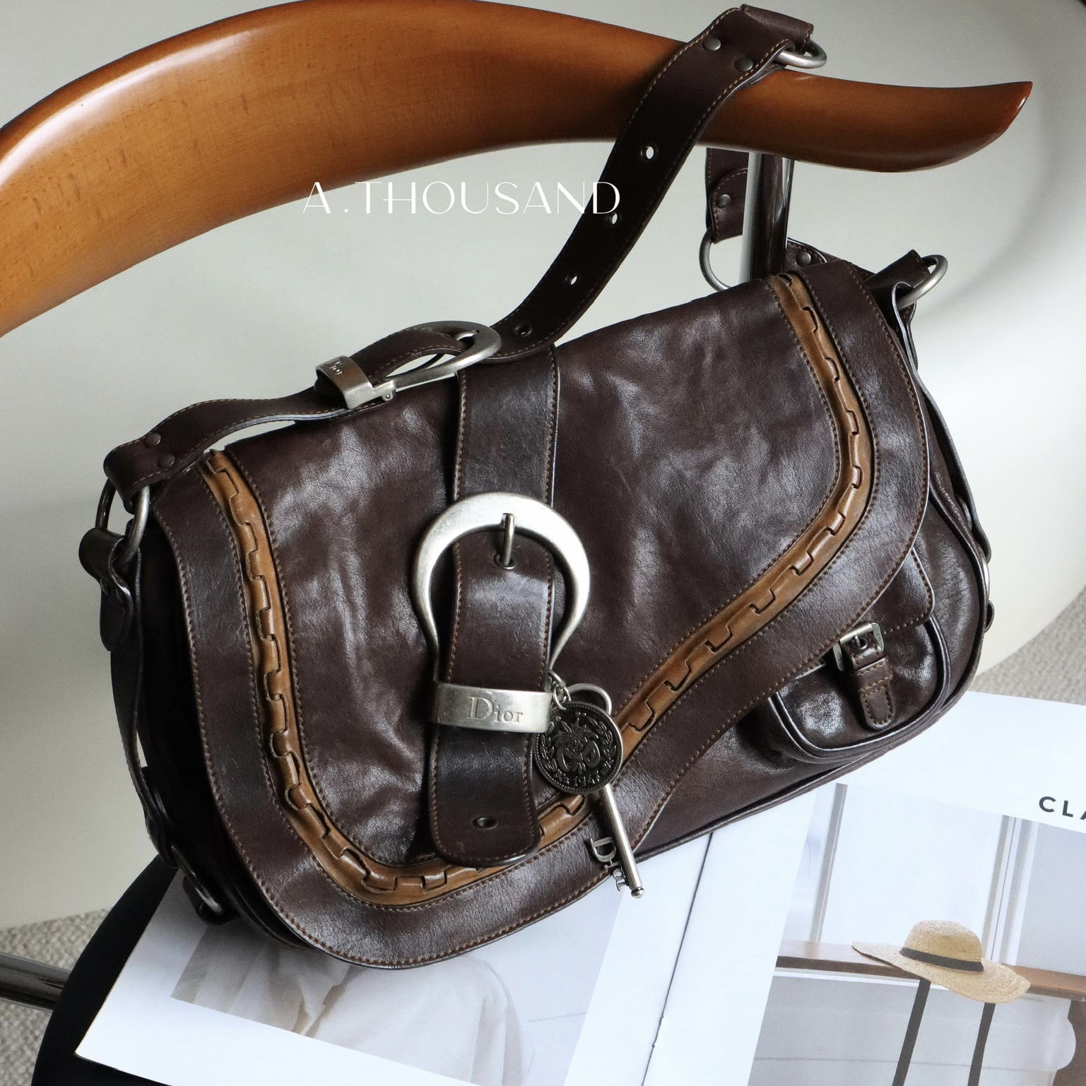 95新 DIOR/迪奥 Dior棕色马鞍单兜中号单肩包底长35厘米-10579857