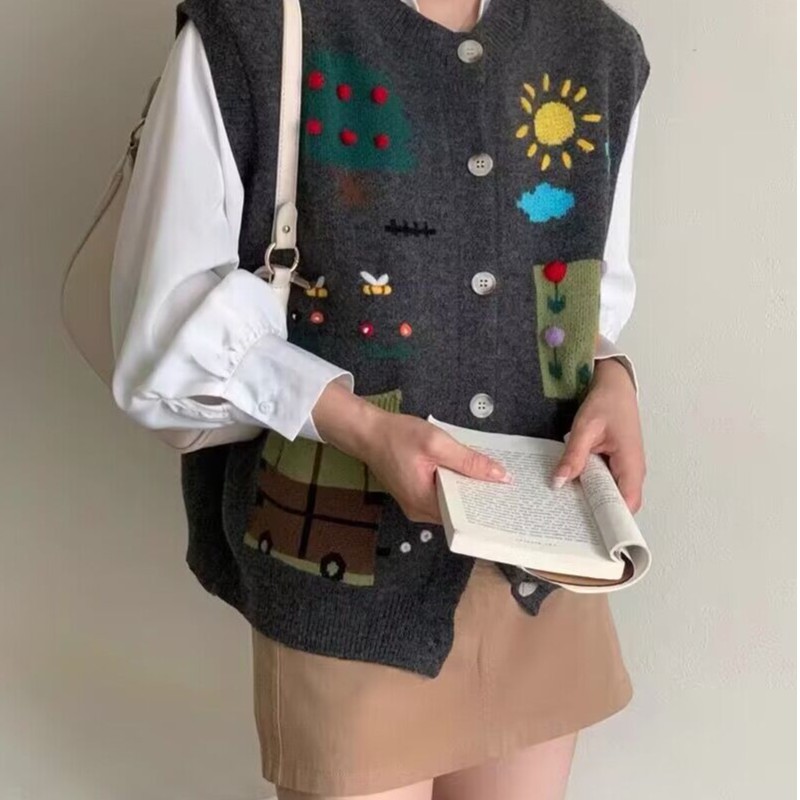 小城堡针织百搭灰色复古韩版网红春秋时尚马甲开衫马甲女款外穿