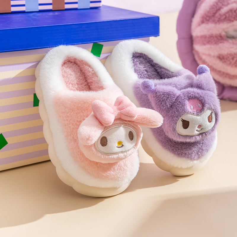 三丽鸥保暖毛毛绒拖鞋女冬季室内居家居可爱正品女童卡通美乐蒂