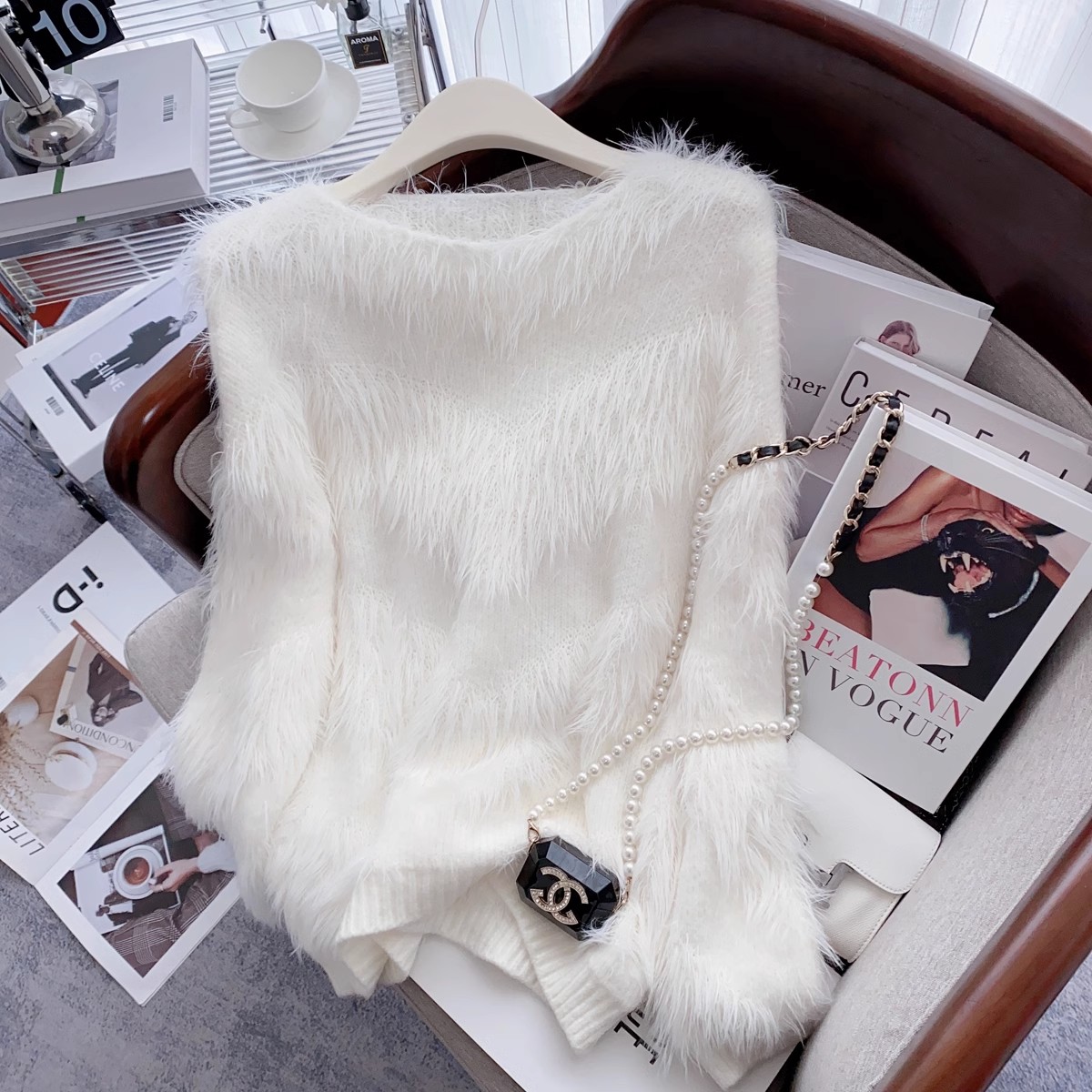 2023新爆款洋气流行高级感毛衣女春厚保暖慵懒风软糯仿貂毛针织衫