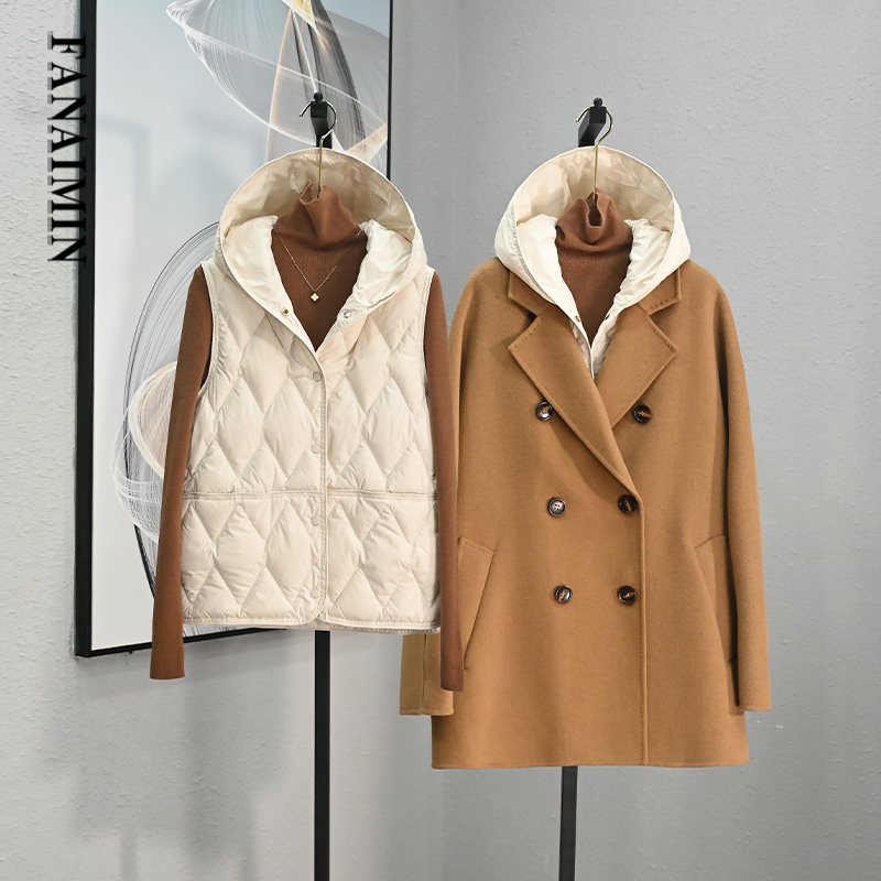 轻薄款连帽羽绒服马甲2025秋冬新款90白鸭绒配大衣内搭打底马夹女