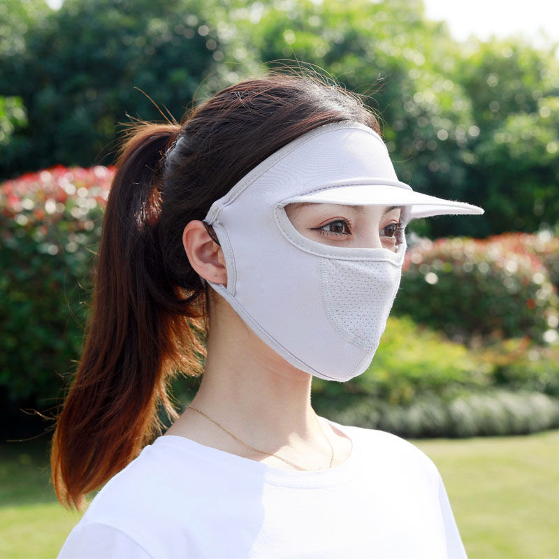 防晒面罩遮全脸贝选口罩带帽檐款夏季遮阳帽子户外骑车防风太阳帽