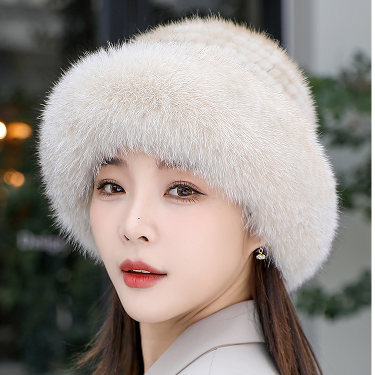 水貂毛帽子女秋冬狐狸毛渔夫帽水貂皮草帽冬季时尚保暖盆帽公主帽
