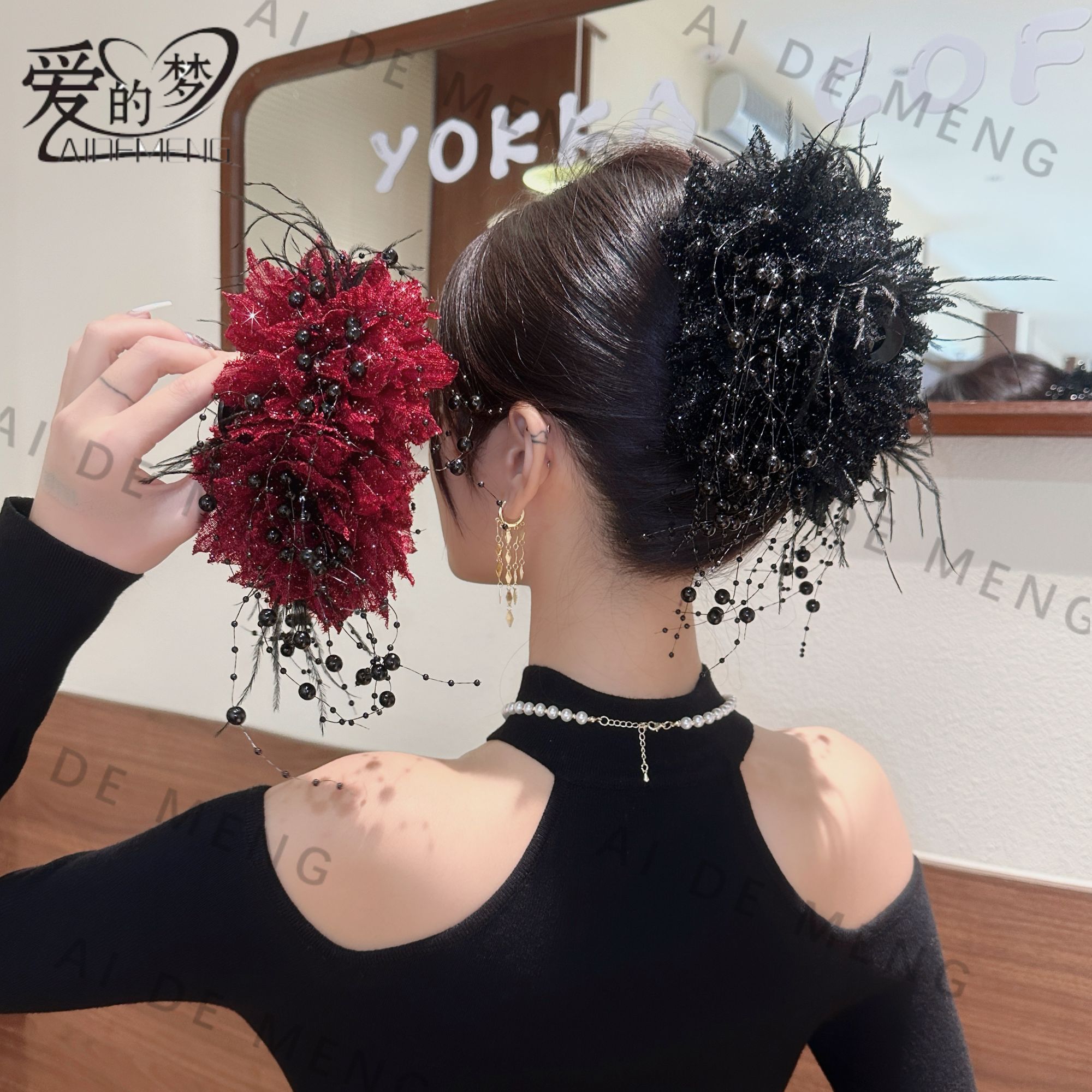 闪钻港风亮片闪花朵抓夹网红百搭时尚大板鲨鱼夹显发量头饰发夹