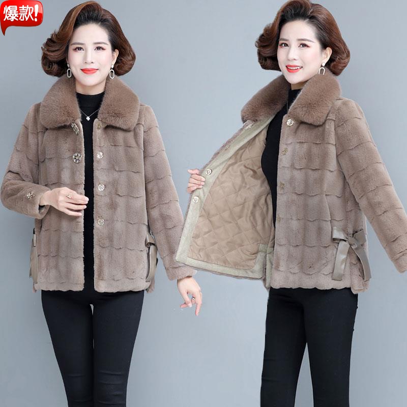 年女冬装加棉加厚水仿貂绒外套中老年妈妈秋冬短款丹麦貂上衣棉袄