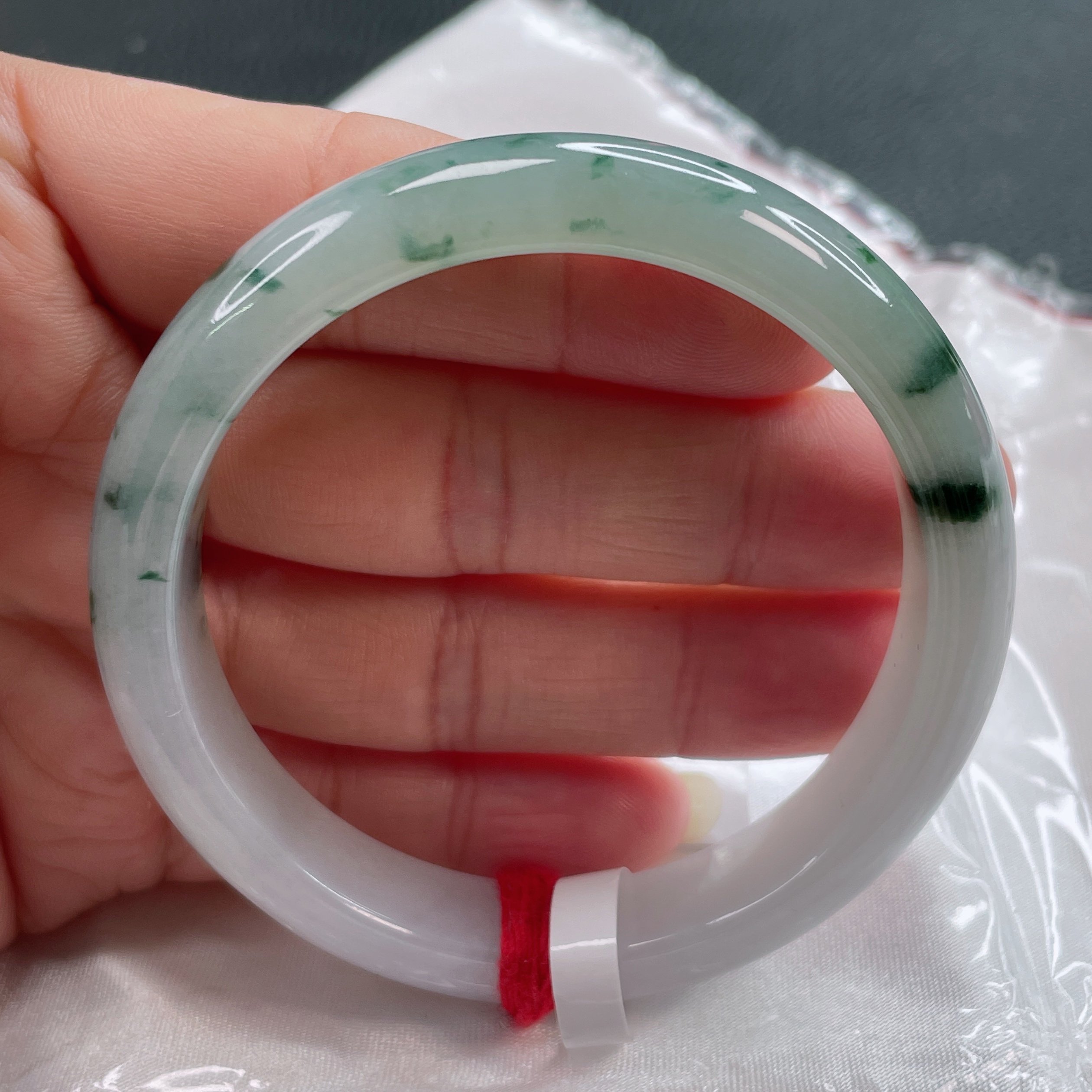 1801缅甸天然A货翡翠54圈半山半水飘花手镯时尚百搭少女妈妈款