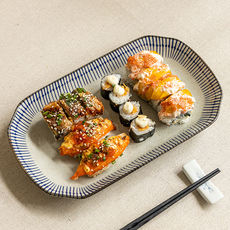 YE HOME 简约釉下彩陶瓷餐具加厚家用鱼盘寿司盘蒸鱼盘 微瑕