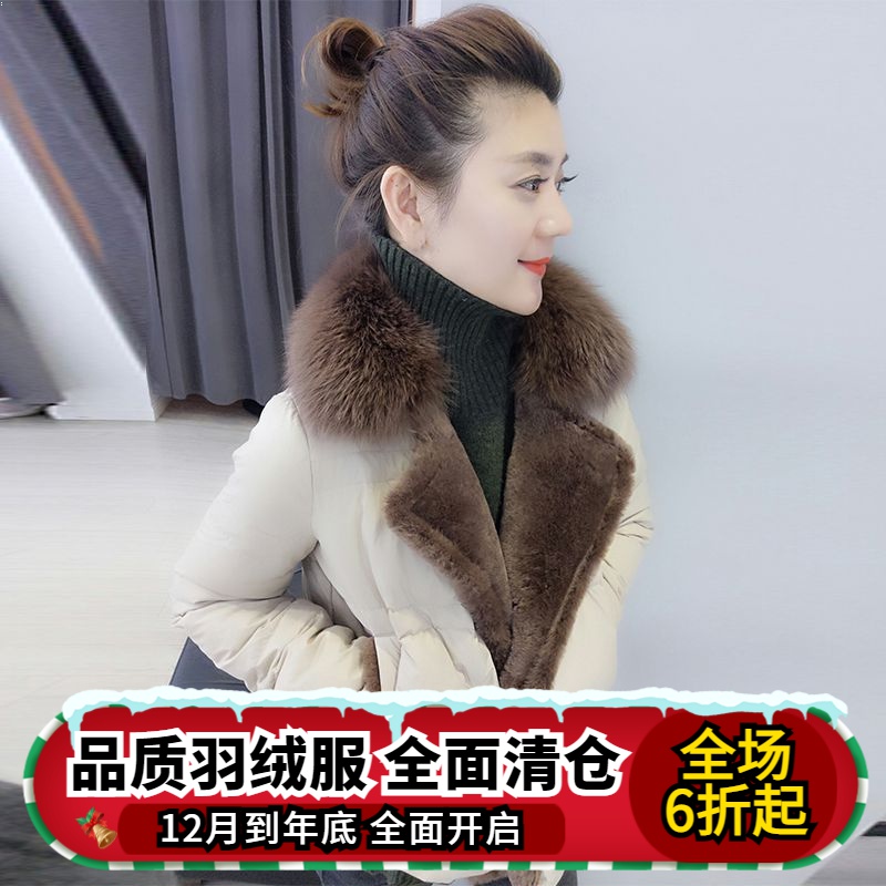 热销轻奢欧洲站冬装女2023新款欧货大毛领翻领修身时尚轻薄茧型羽